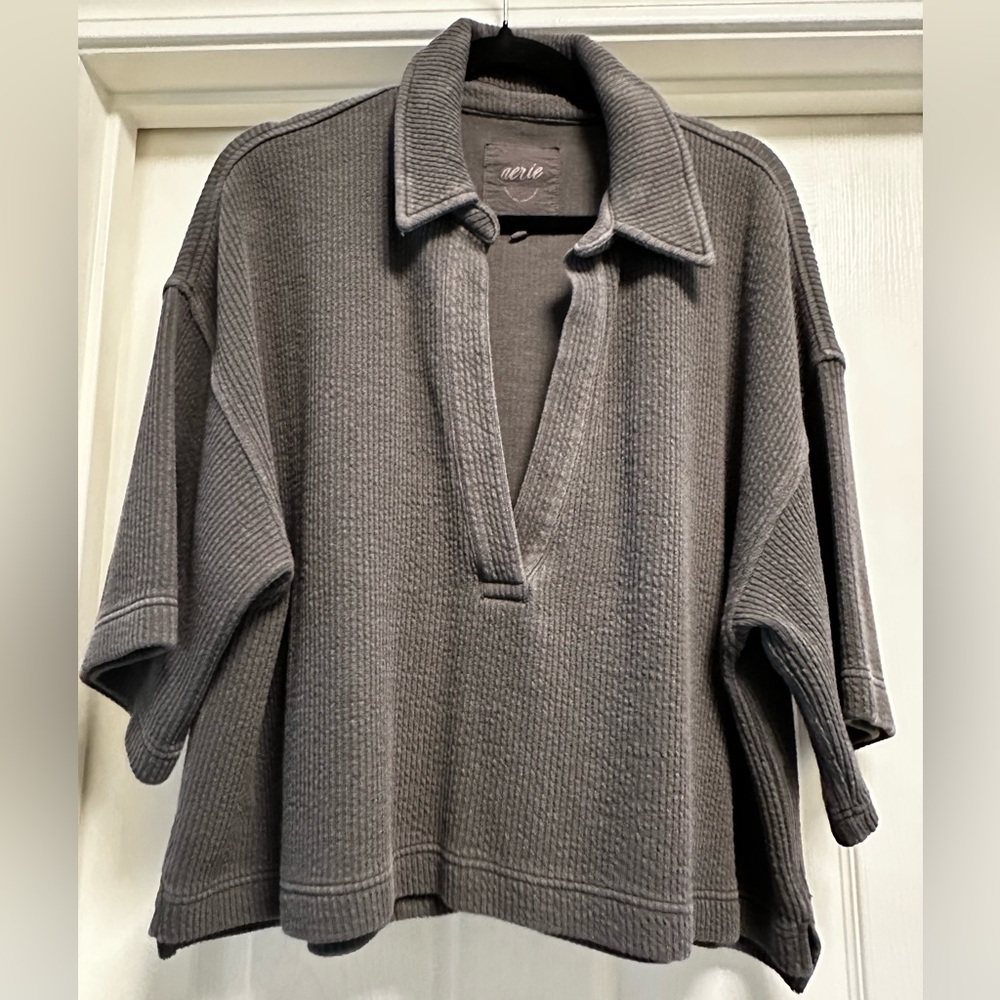 Aerie Charcoal Textured Knit Top and Skirt Set